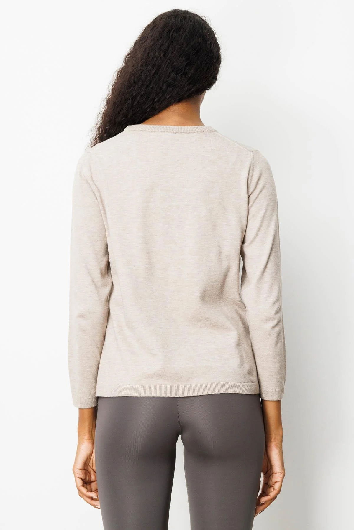 Desen Triko Kadın Basic Sıfır Yaka Kazak 0242308 Vizon - 4