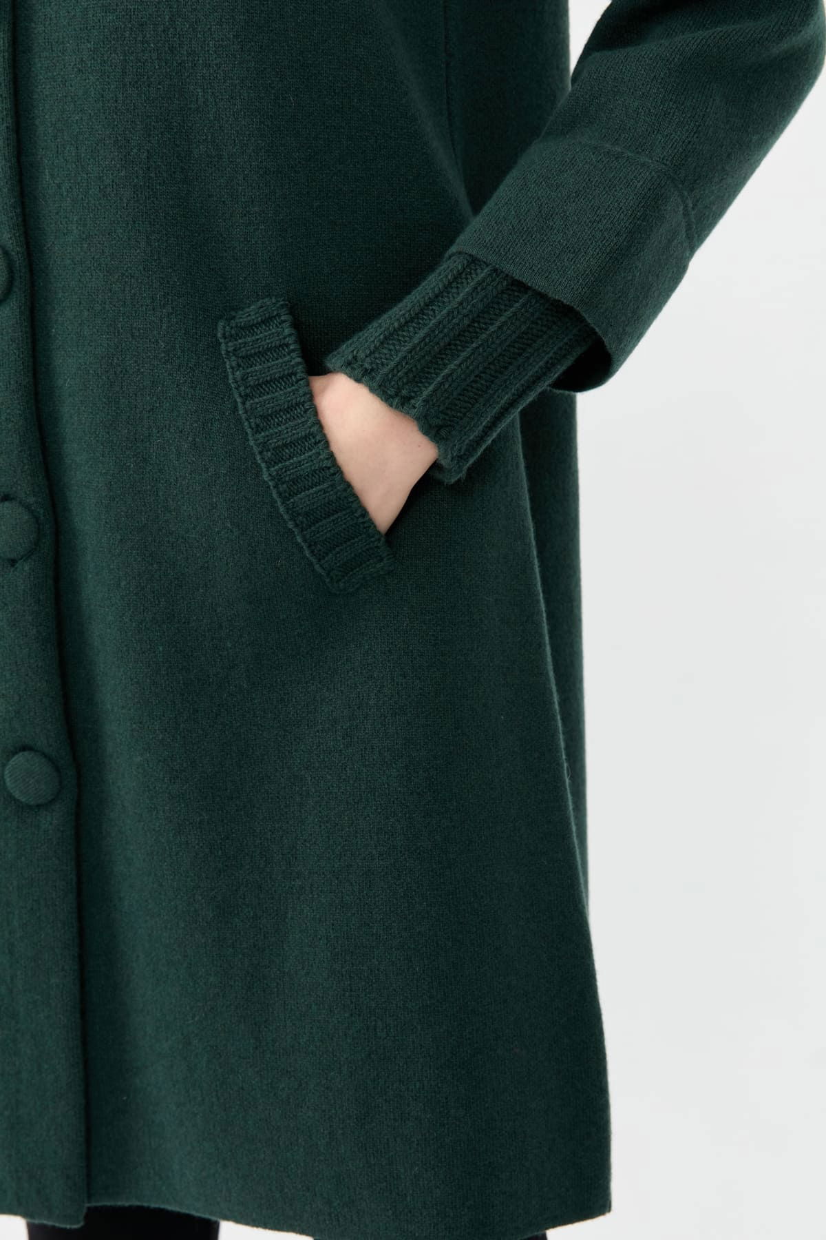 Desen Triko Kadın Dik Yaka Basic Uzun Yün Kaban 24045 Yeşil - 3