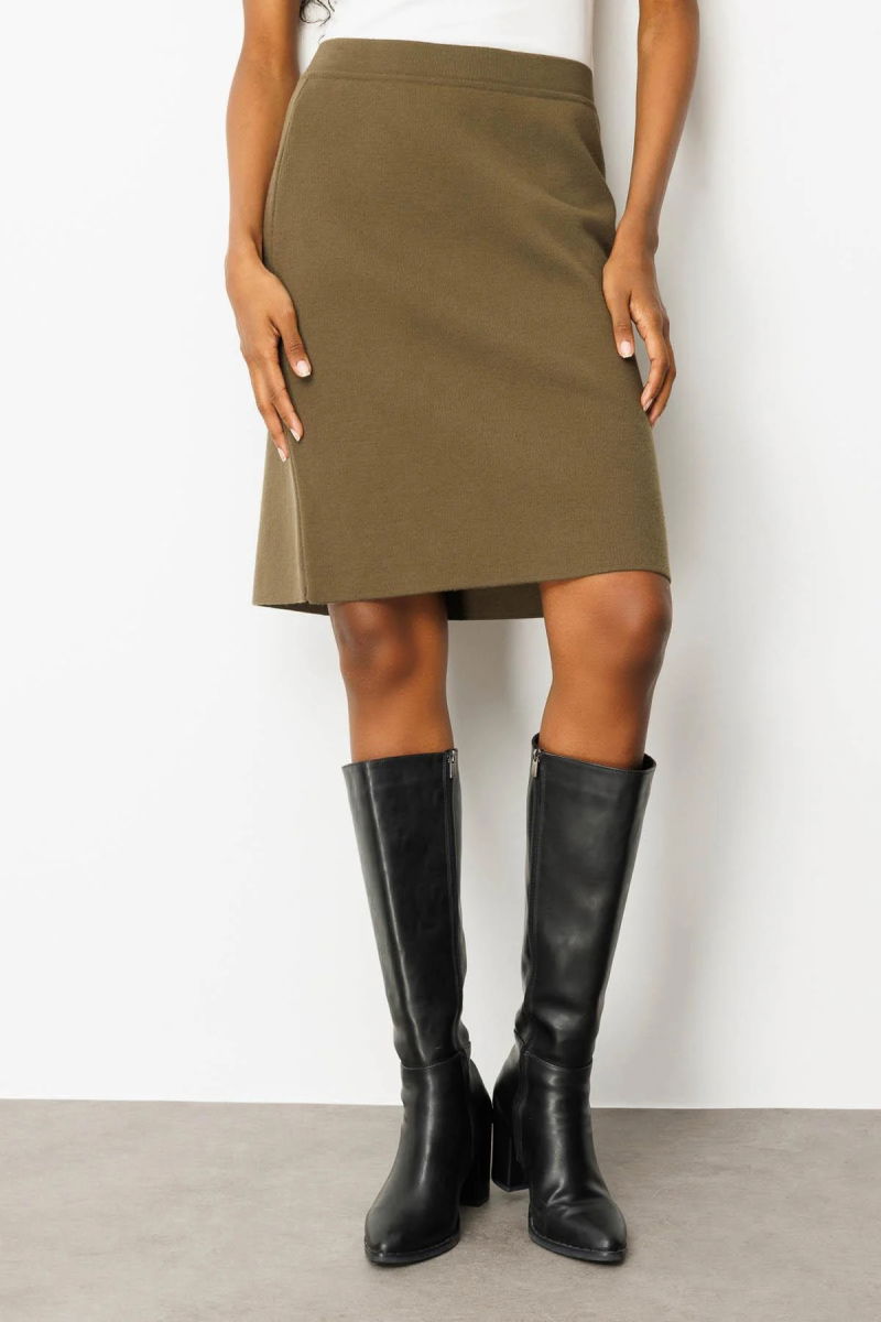 Desen Triko Kadın Düz Basic Etek 25066 Haki - 3