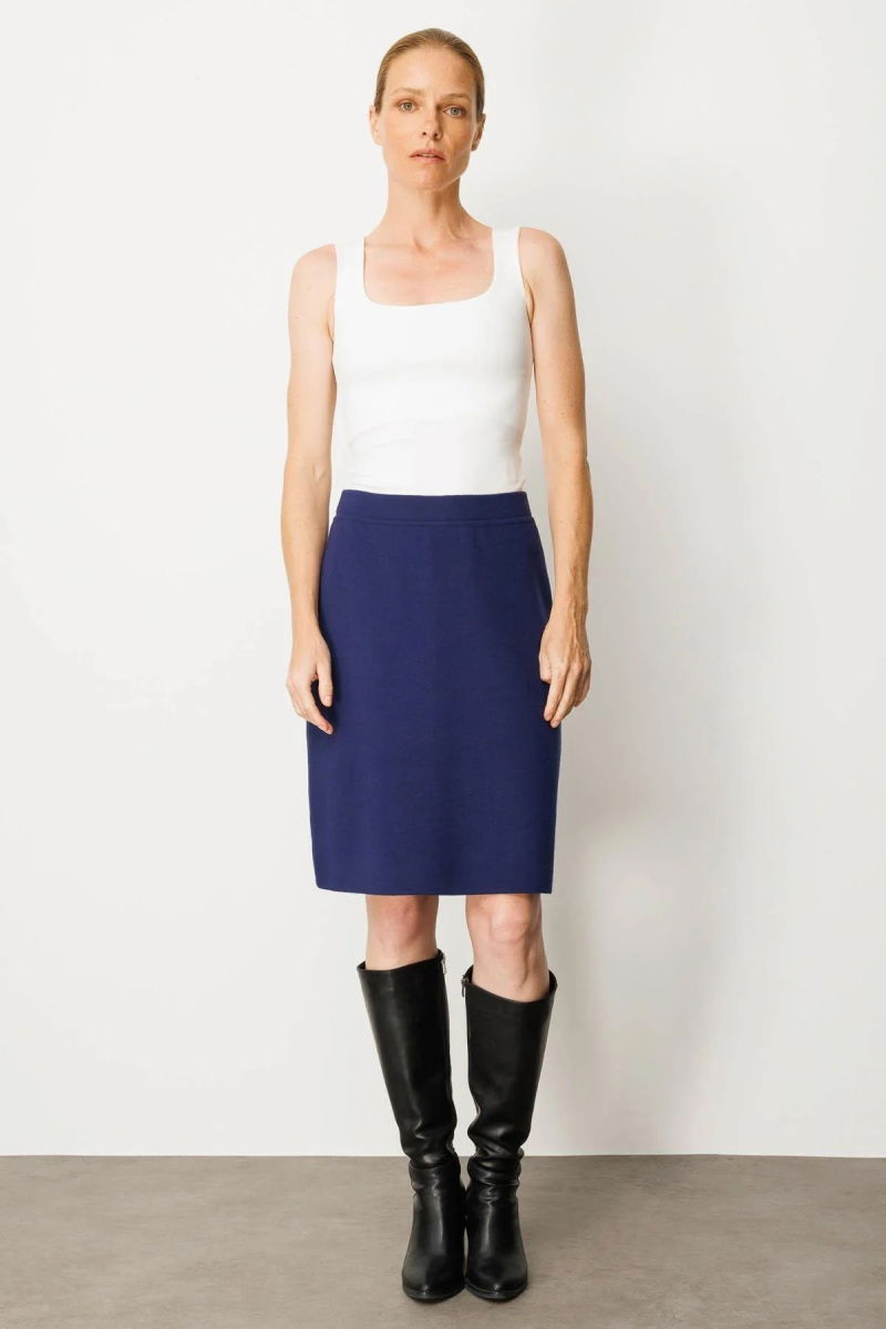 Desen Triko Kadın Düz Basic Etek 25066 Lacivert - Desen Triko