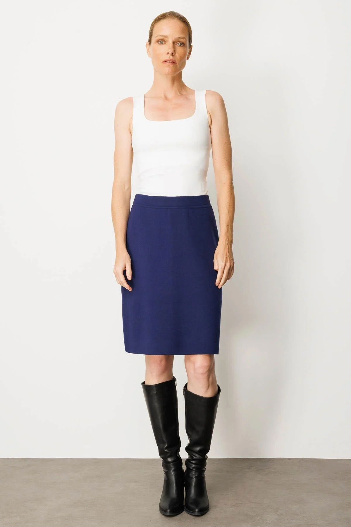 Desen Triko Kadın Düz Basic Etek 25066 Lacivert - 1