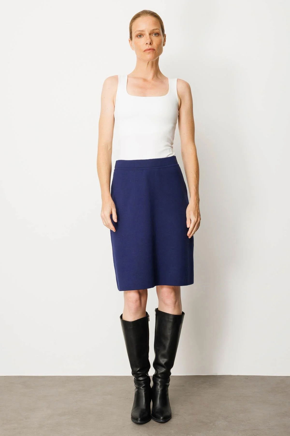 Desen Triko Kadın Düz Basic Etek 25066 Lacivert - 2