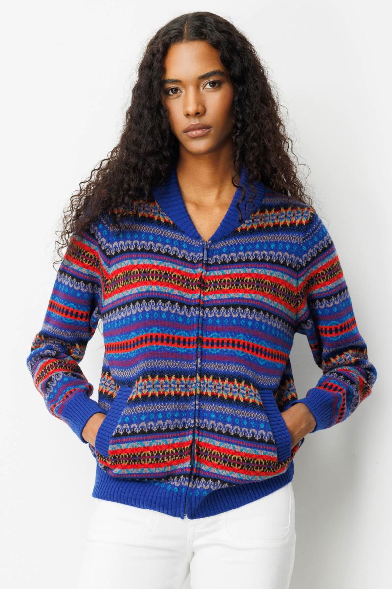 Desen Triko Kadın Hakim Yaka Jakarlı Yün Hırka 25102 K.S. Mavi - 3