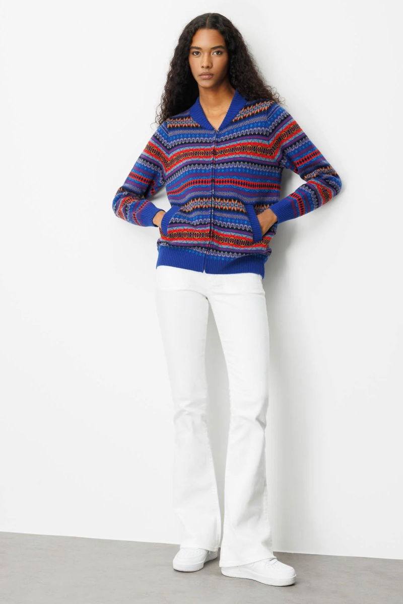 Desen Triko Kadın Hakim Yaka Jakarlı Yün Hırka 25102 K.S. Mavi - 4