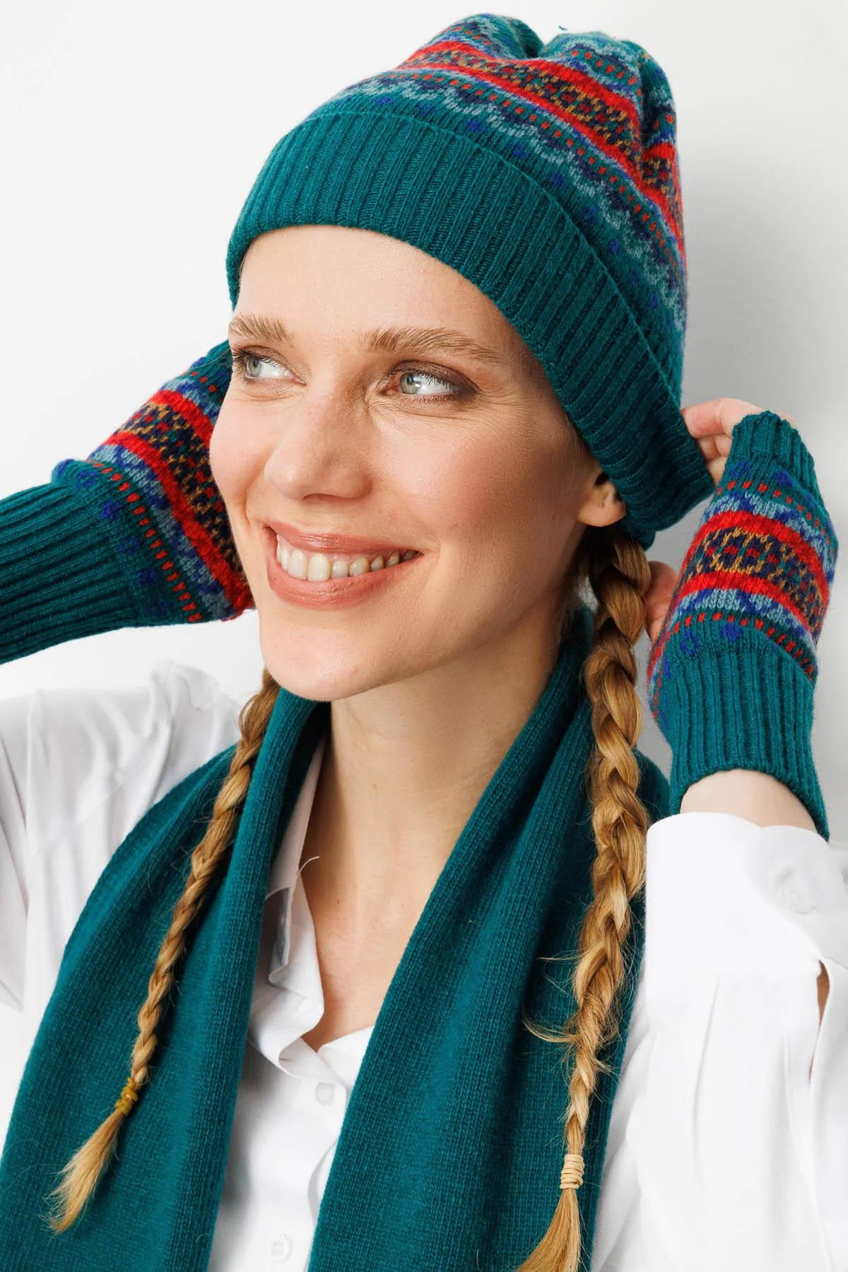 Desen Triko Kadın Jakarlı Yün Bere 25074 Ördek Yeşili - 1