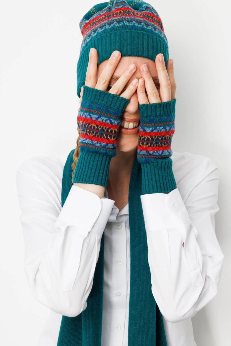 Desen Triko Kadın Jakarlı Yün Bere 25074 Ördek Yeşili - 3