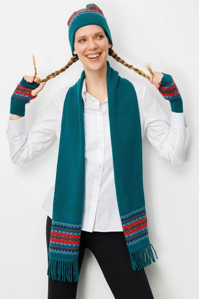 Desen Triko Kadın Jakarlı Yün Bere 25074 Ördek Yeşili - 4