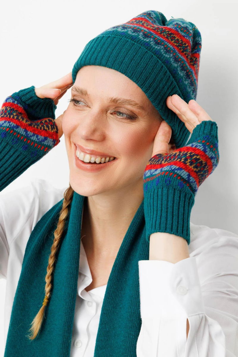 Desen Triko Kadın Jakarlı Yün Eldiven 25076 Ördek Yeşili - 2