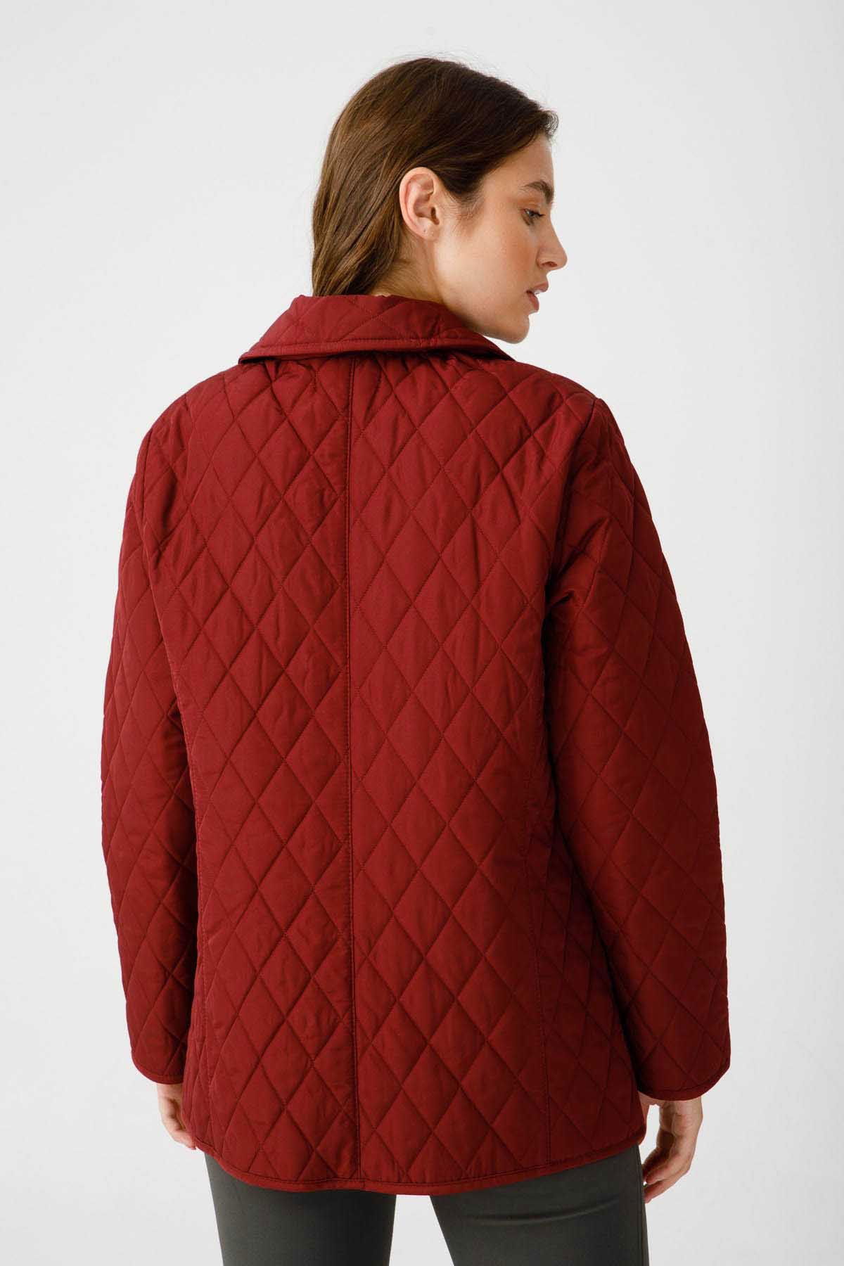 Desen Triko Kadın Kapitone Araboy Ceket 02421433 Bordo - 5
