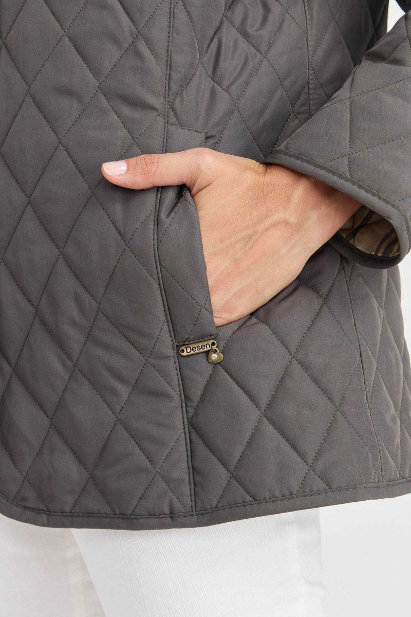 Desen Triko Kadın Kapitone Araboy Ceket 02421433 Gri - 4