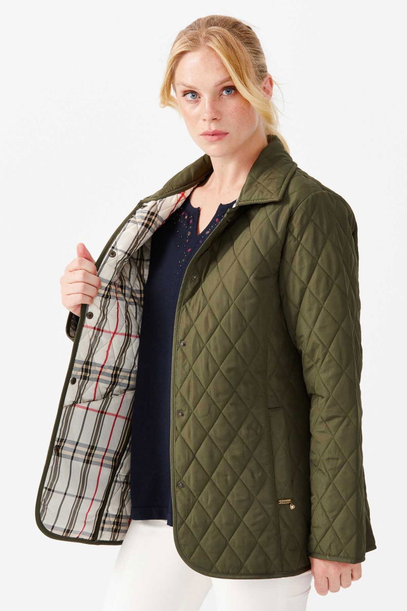 Desen Triko Kadın Kapitone Araboy Ceket 02421433 Haki - 3