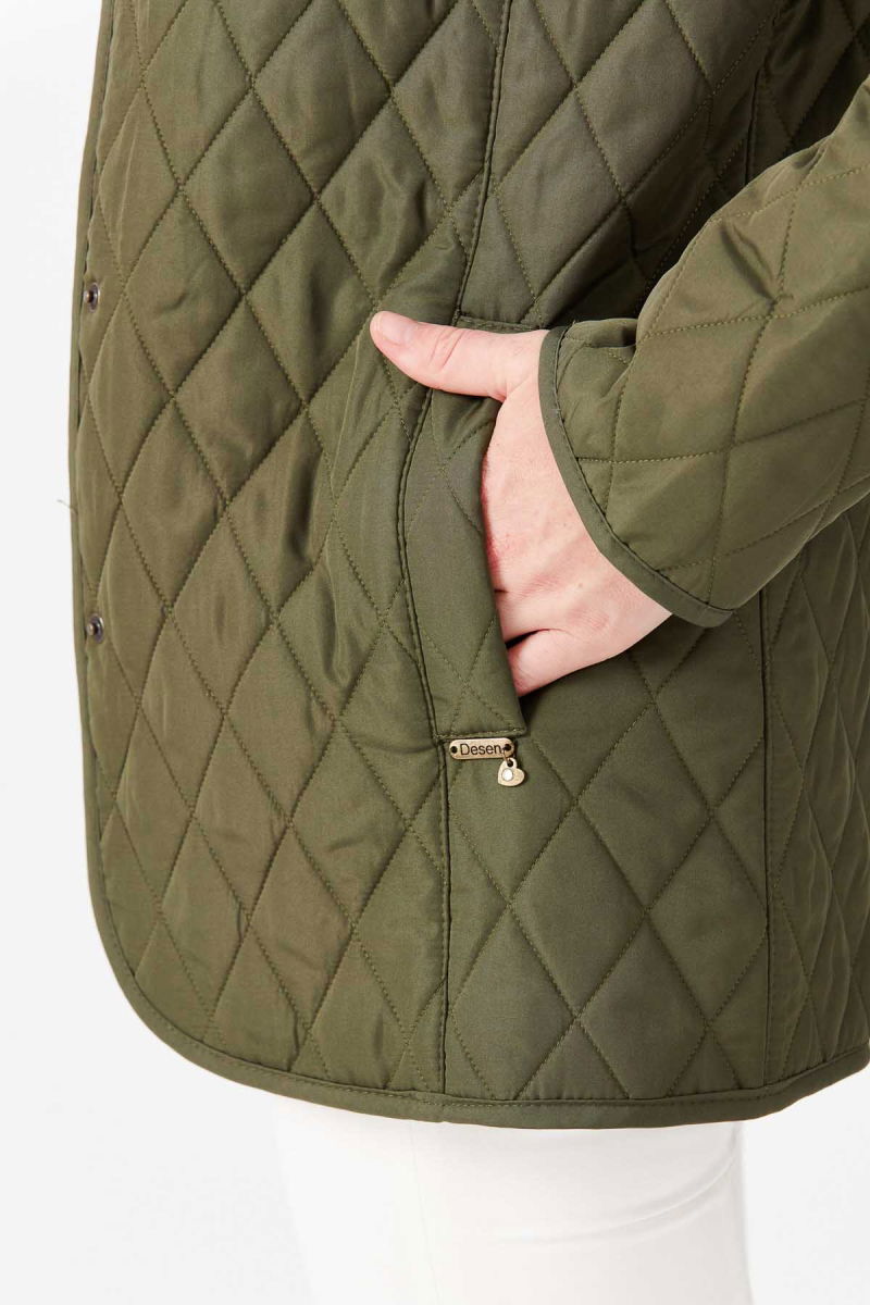 Desen Triko Kadın Kapitone Araboy Ceket 02421433 Haki - 4