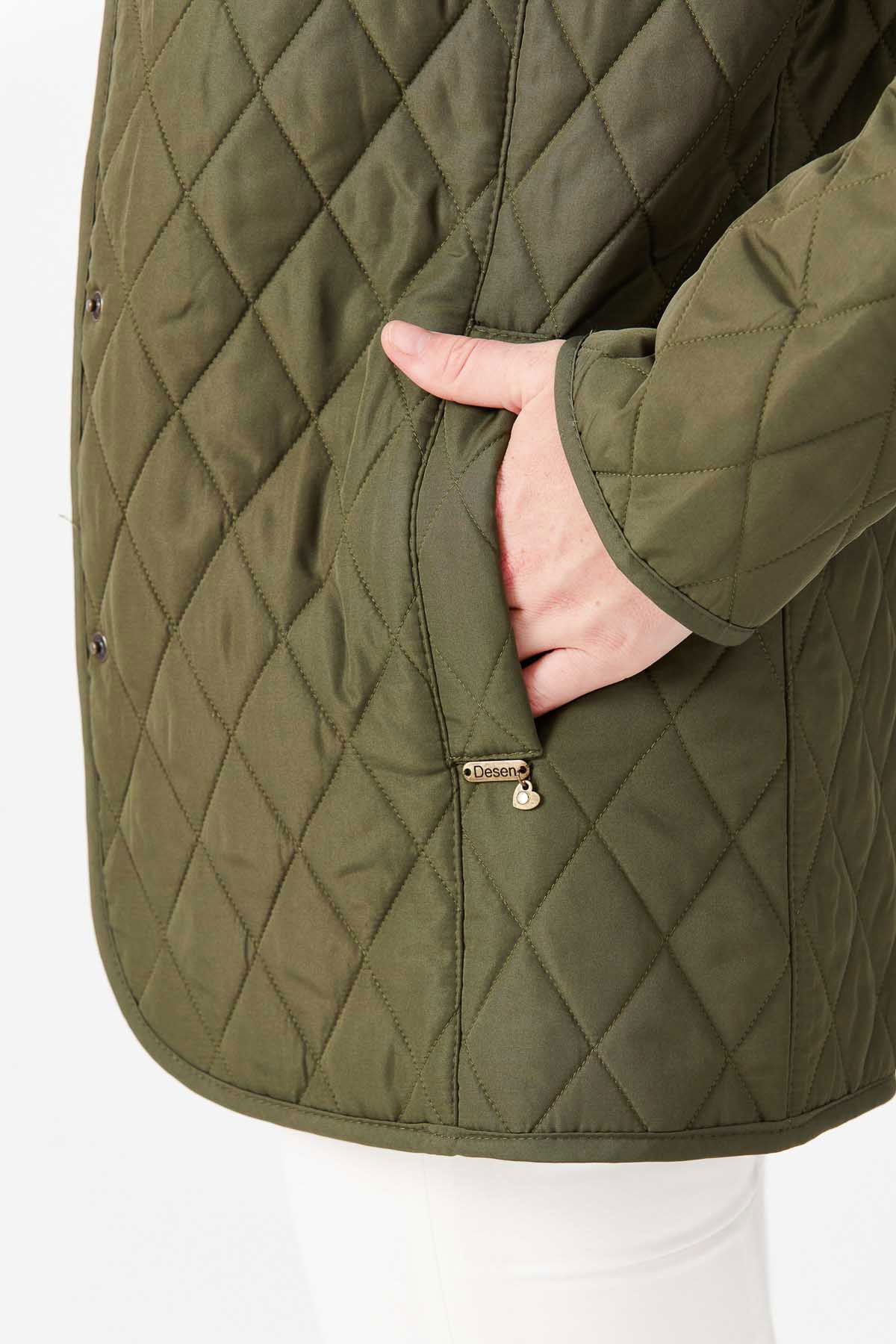 Desen Triko Kadın Kapitone Araboy Ceket 02421433 Haki - 4