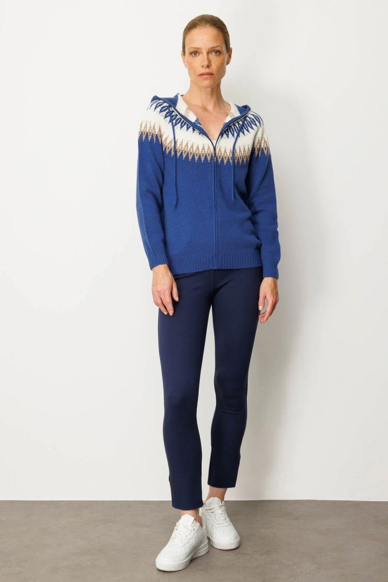 Desen Triko Kadın Kapüşonlu Robası Baklavalı Hırka 25230 Mavi - 2