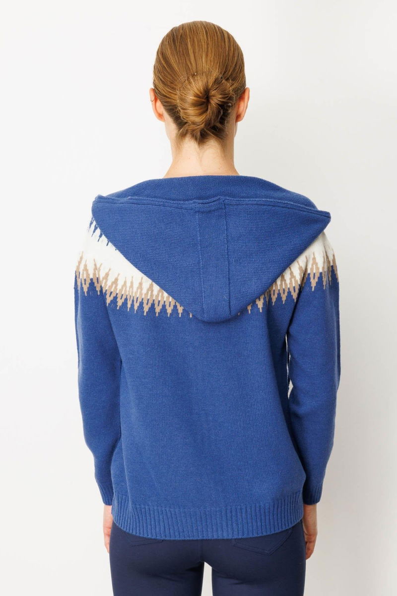 Desen Triko Kadın Kapüşonlu Robası Baklavalı Hırka 25230 Mavi - 4