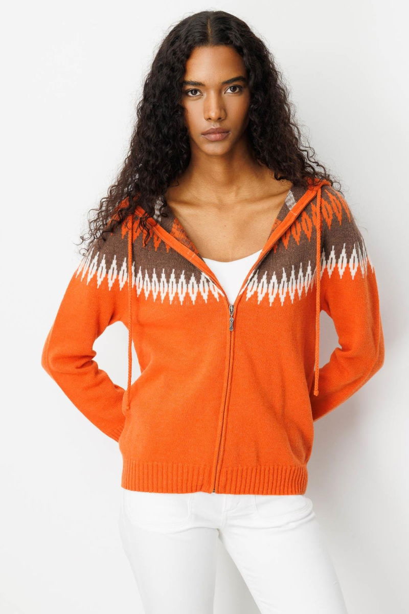 Desen Triko Kadın Kapüşonlu Robası Baklavalı Hırka 25230 Portakal - 3