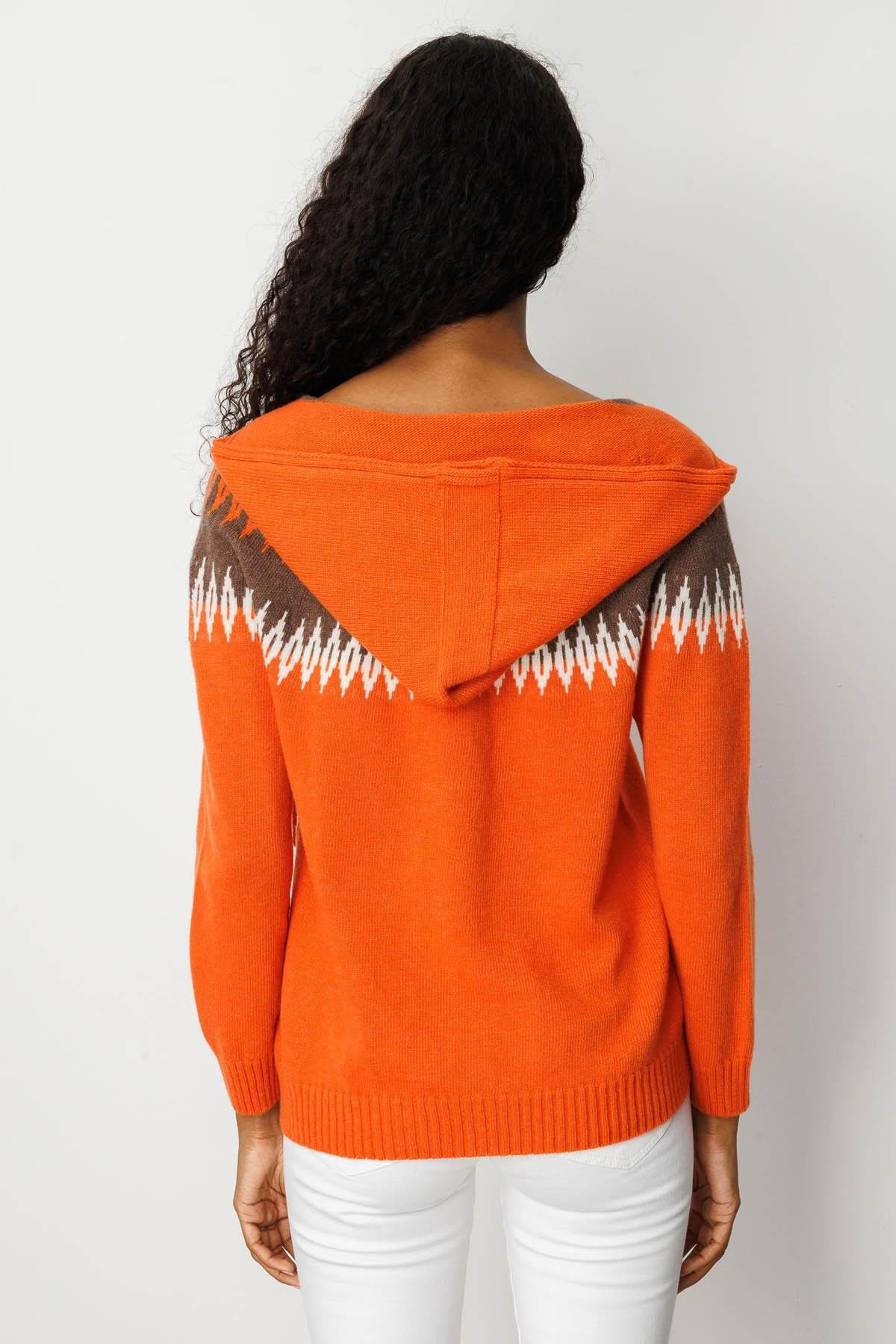 Desen Triko Kadın Kapüşonlu Robası Baklavalı Hırka 25230 Portakal - 4