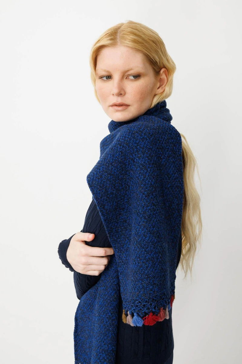 Desen Triko Kadın Kenarı Tığlamalı Püsküllü Yün Kaşkol 22033 Parlement - 3