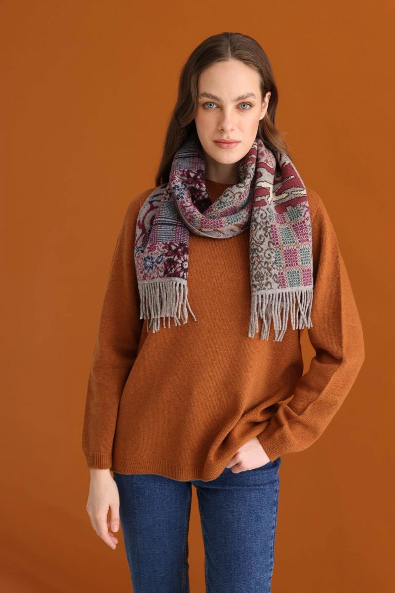 Desen Triko Kadın Kırkyama Desenli Kaşkol 22142 Vizon - Desen Triko