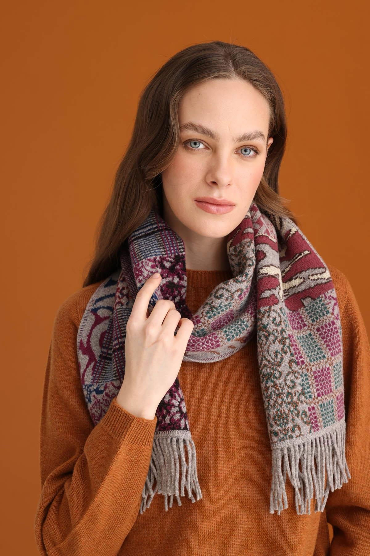 Desen Triko Kadın Kırkyama Desenli Kaşkol 22142 Vizon - 2