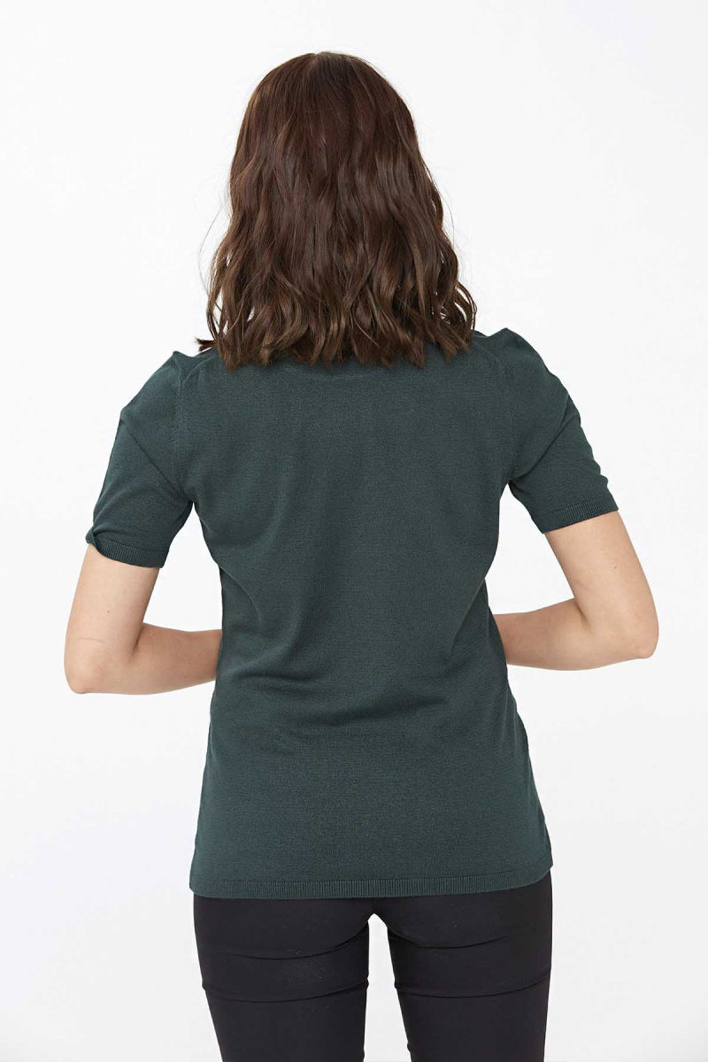 Desen Triko Kadın Likralı Kısa Kollu Tam Balıkçı Bluz 20346 Nefti - 5