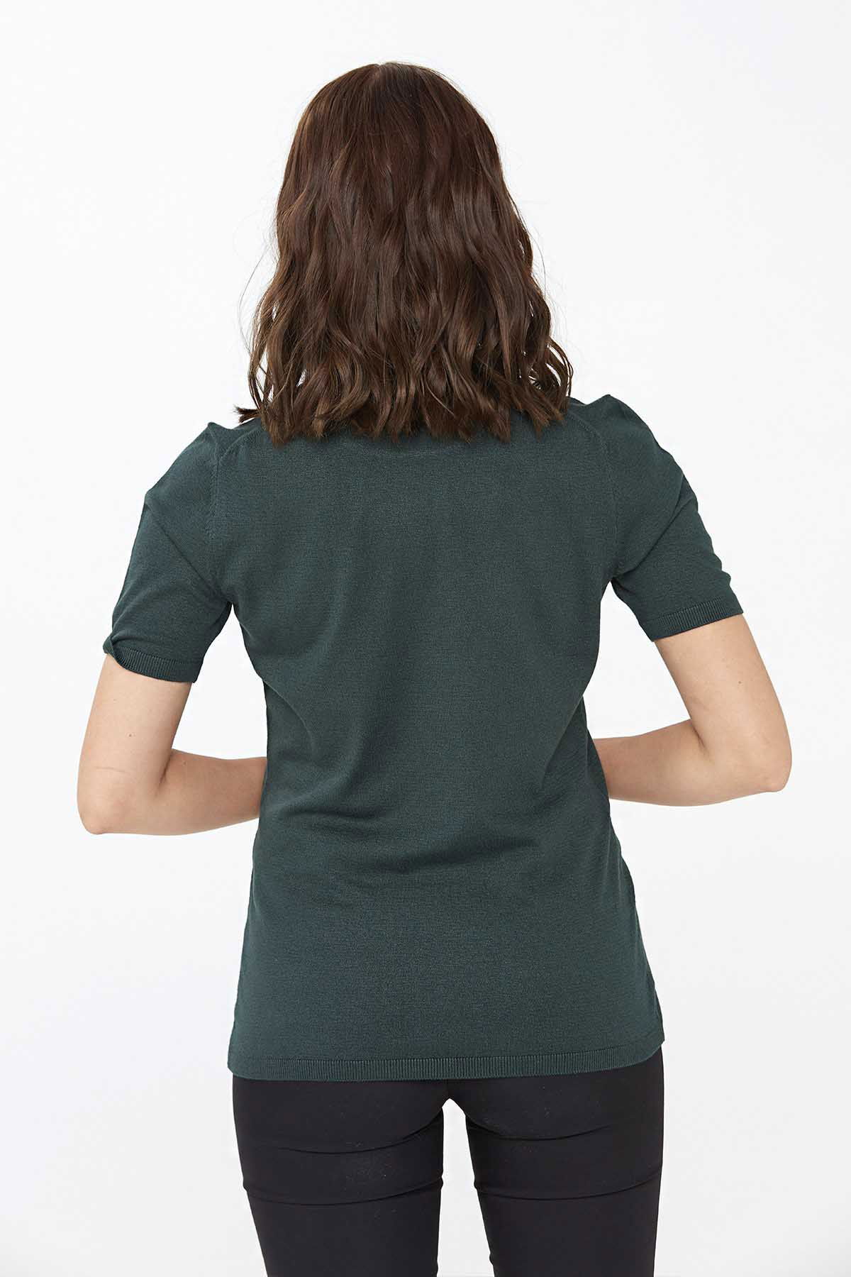 Desen Triko Kadın Likralı Kısa Kollu Tam Balıkçı Bluz 20346 Nefti - 5