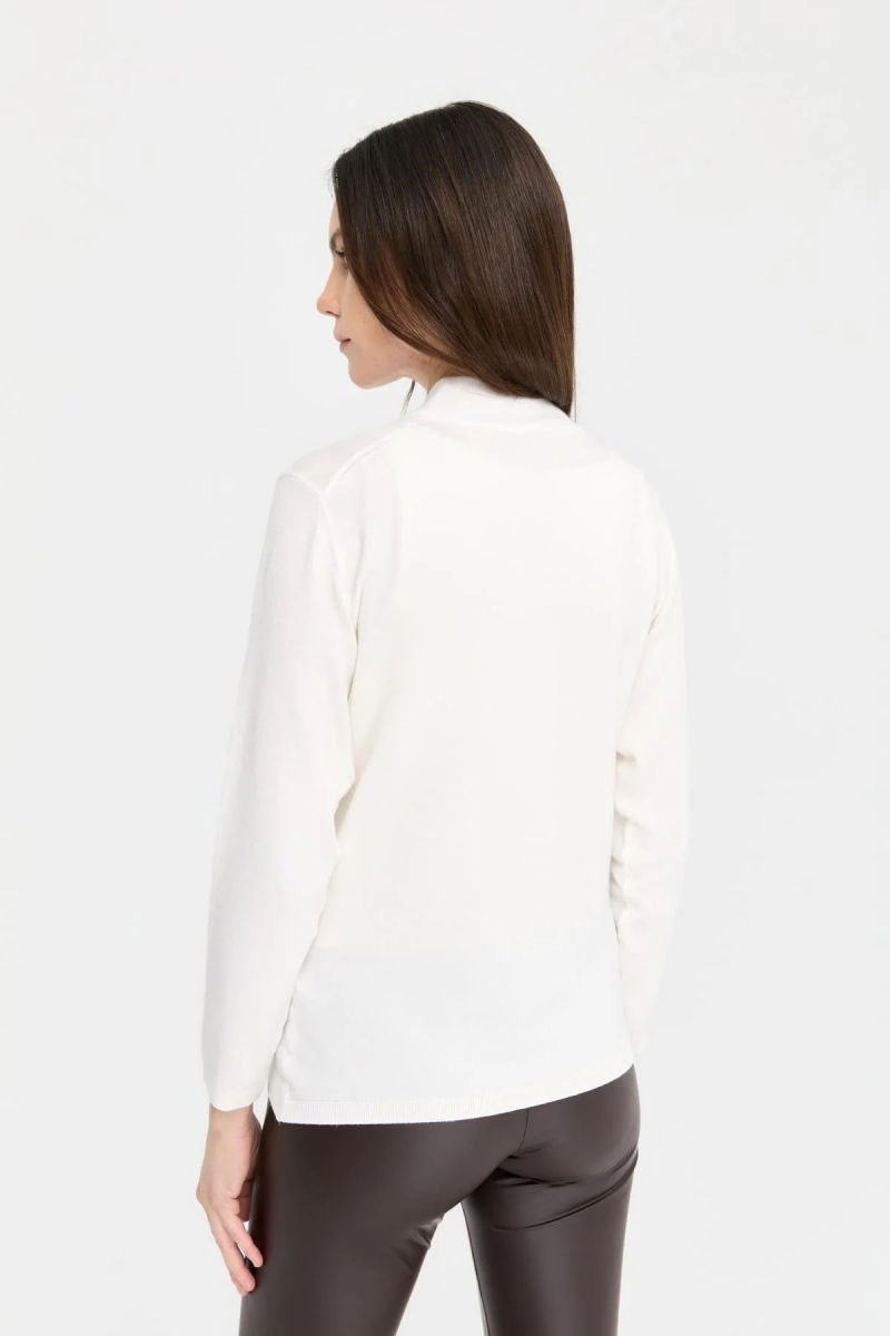 Desen Triko Kadın Likralı Uzun Kol Basic Yarım Balıkçı Bluz 0240016 Ekru - 4