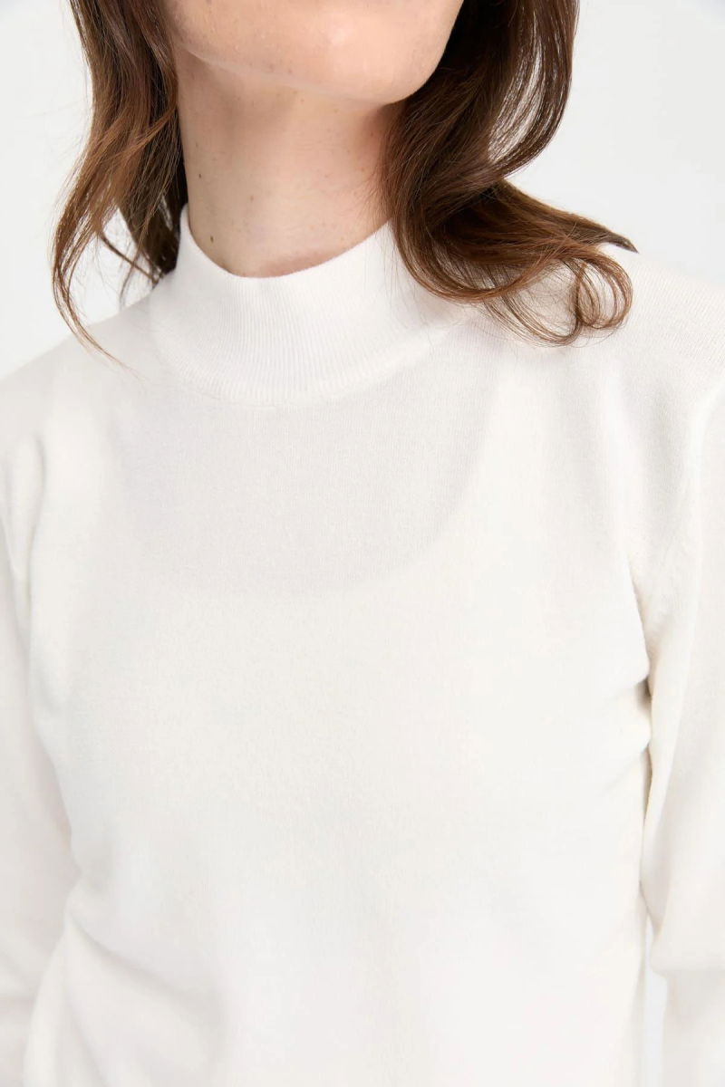 Desen Triko Kadın Likralı Uzun Kol Basic Yarım Balıkçı Bluz 0240016 Kemik - 3