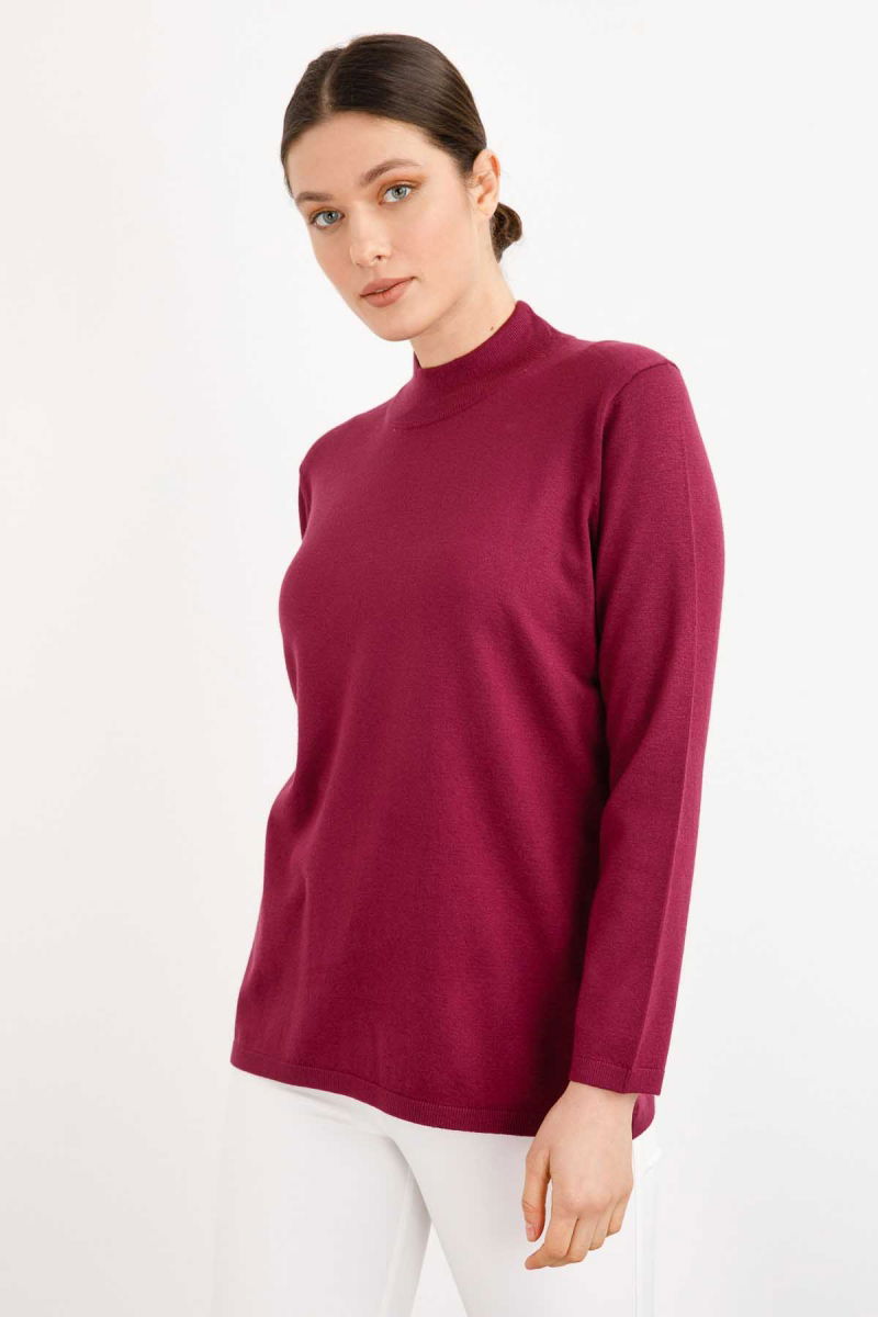 Desen Triko Kadın Likralı Uzun Kol Basic Yarım Balıkçı Bluz 0240016 Mürdüm - 3