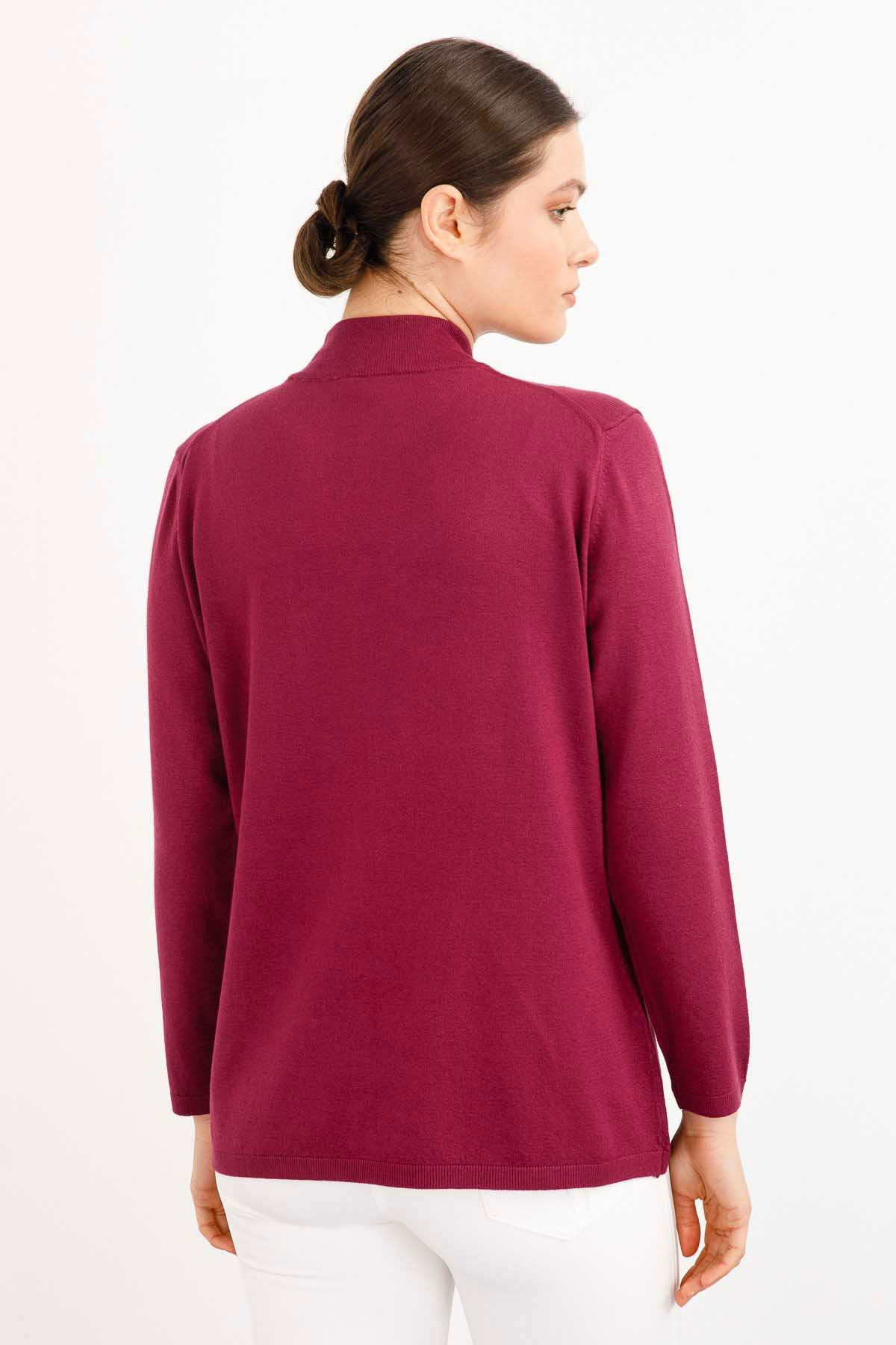 Desen Triko Kadın Likralı Uzun Kol Basic Yarım Balıkçı Bluz 0240016 Mürdüm - 5