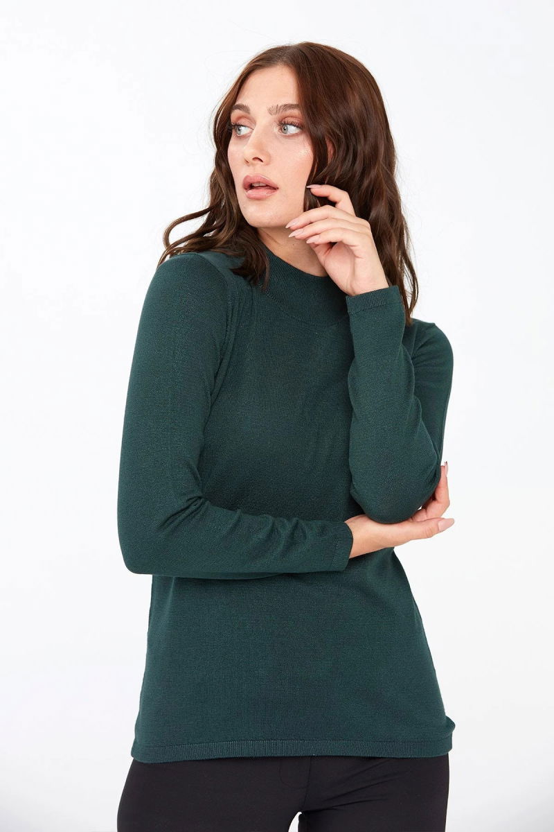 Desen Triko Kadın Likralı Uzun Kol Basic Yarım Balıkçı Bluz 0240016 Nefti - 2