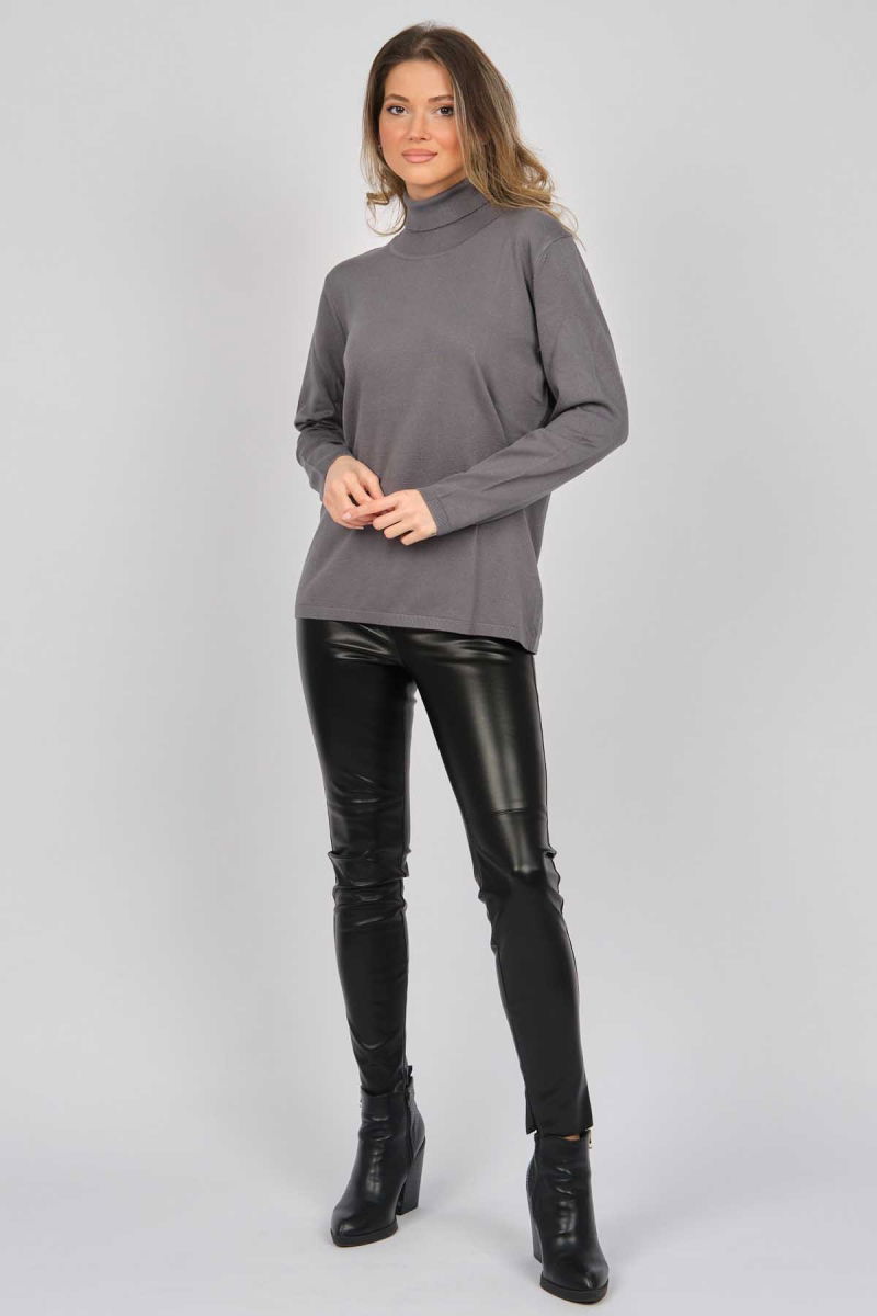 Desen Triko Kadın Likralı Uzun Kollu Basic Tam Balıkçı Bluz 0240017 Gri - 2