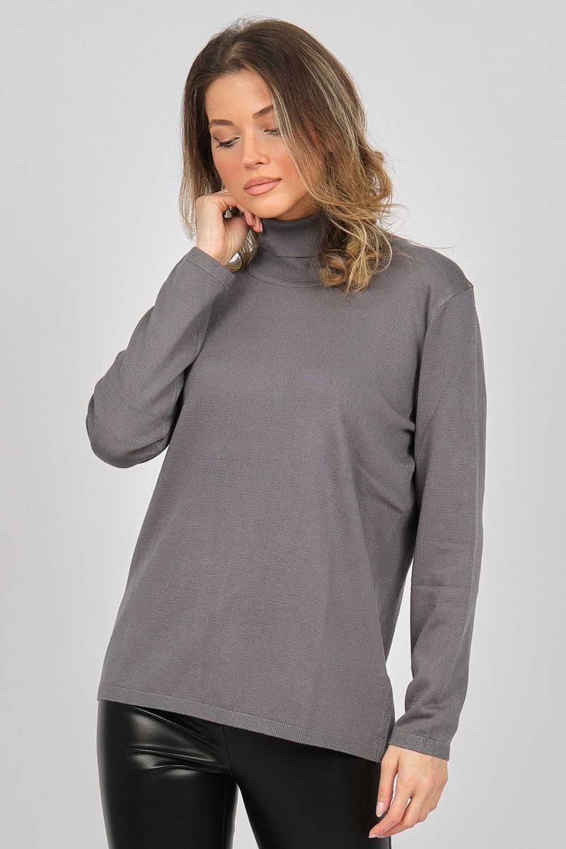 Desen Triko Kadın Likralı Uzun Kollu Basic Tam Balıkçı Bluz 0240017 Gri - 3