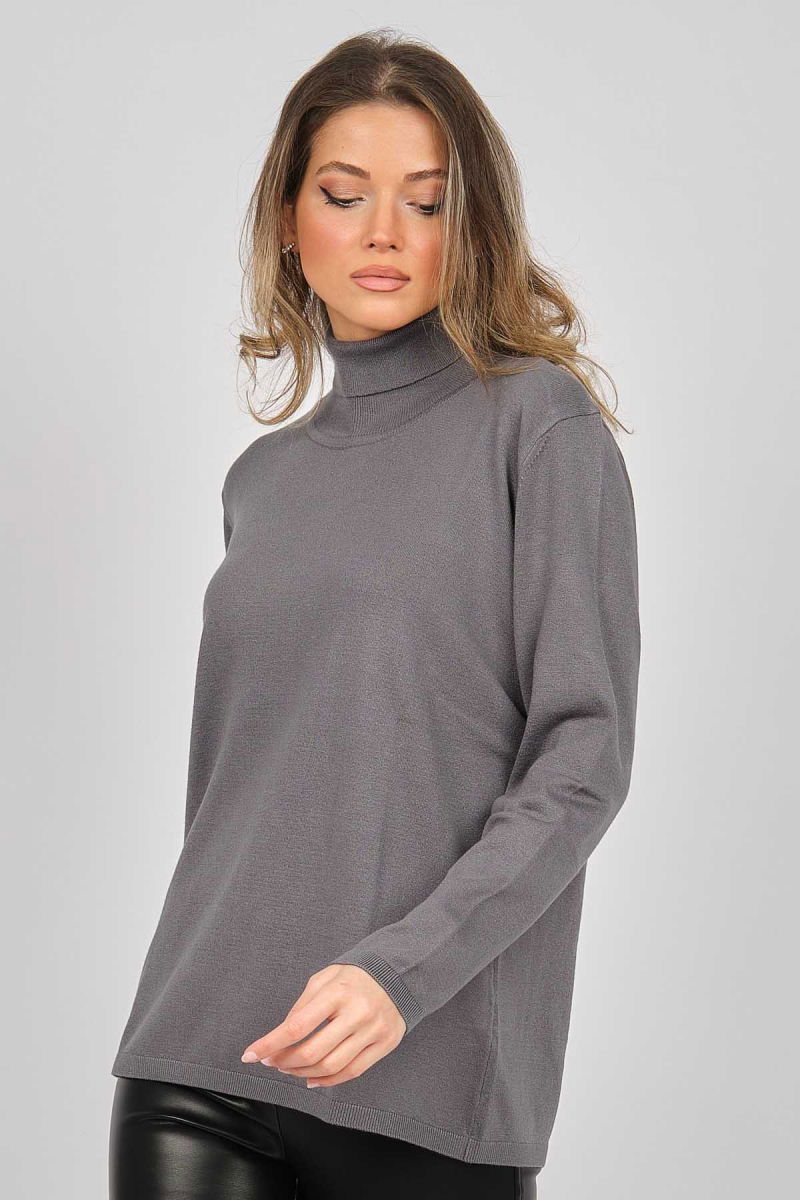 Desen Triko Kadın Likralı Uzun Kollu Basic Tam Balıkçı Bluz 0240017 Gri - 4