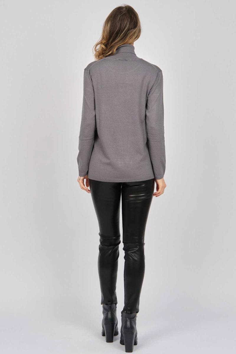 Desen Triko Kadın Likralı Uzun Kollu Basic Tam Balıkçı Bluz 0240017 Gri - 5