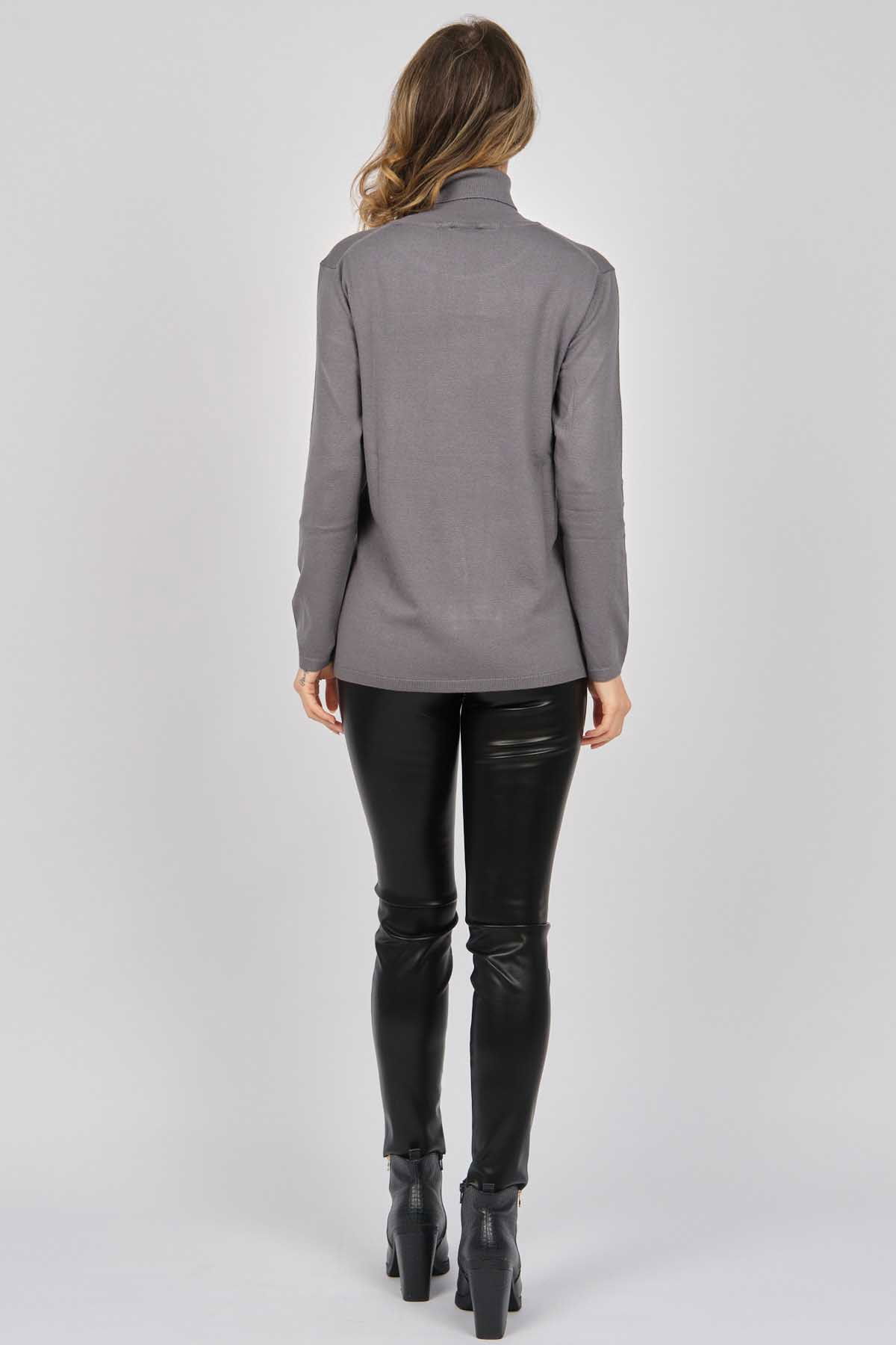 Desen Triko Kadın Likralı Uzun Kollu Basic Tam Balıkçı Bluz 0240017 Gri - 5