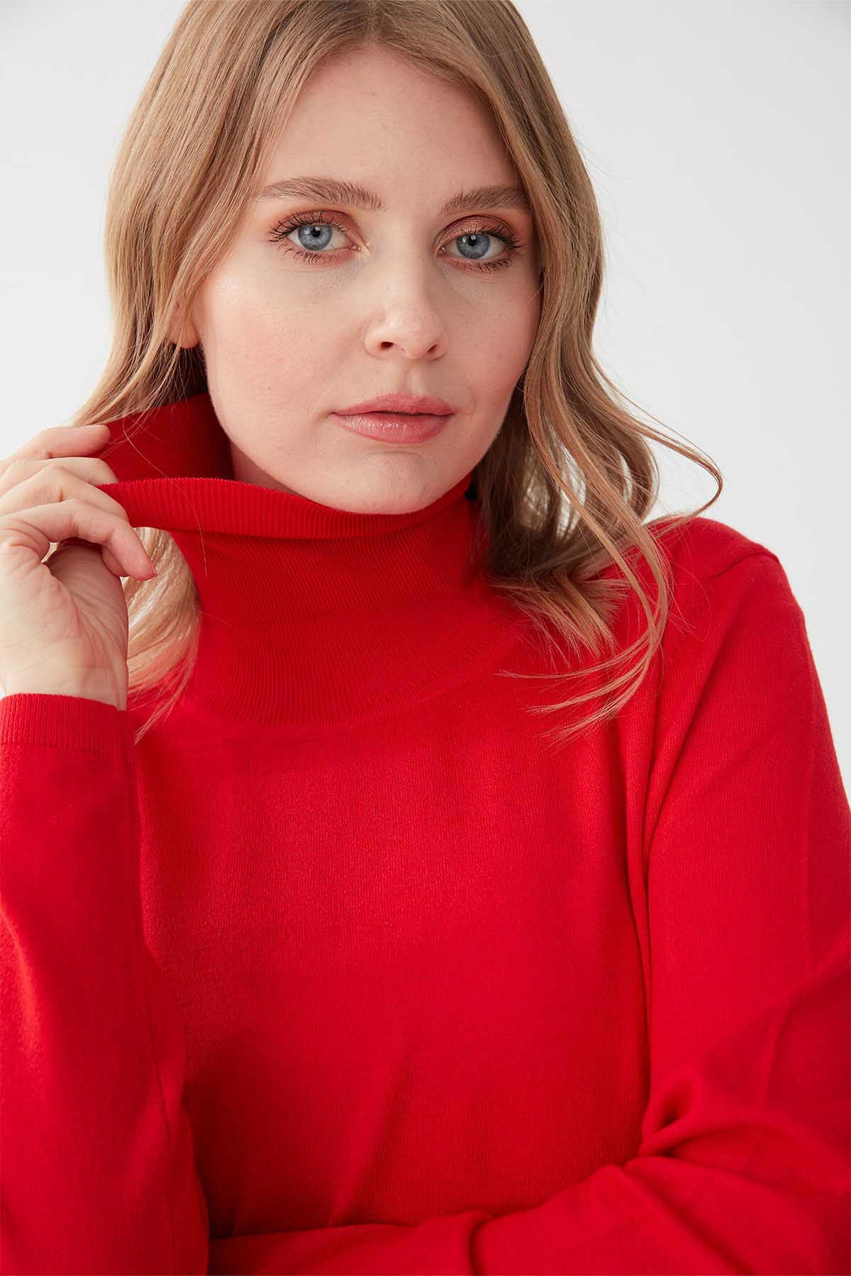 Desen Triko Kadın Likralı Uzun Kollu Basic Tam Balıkçı Bluz 0240017 Mercan - 4