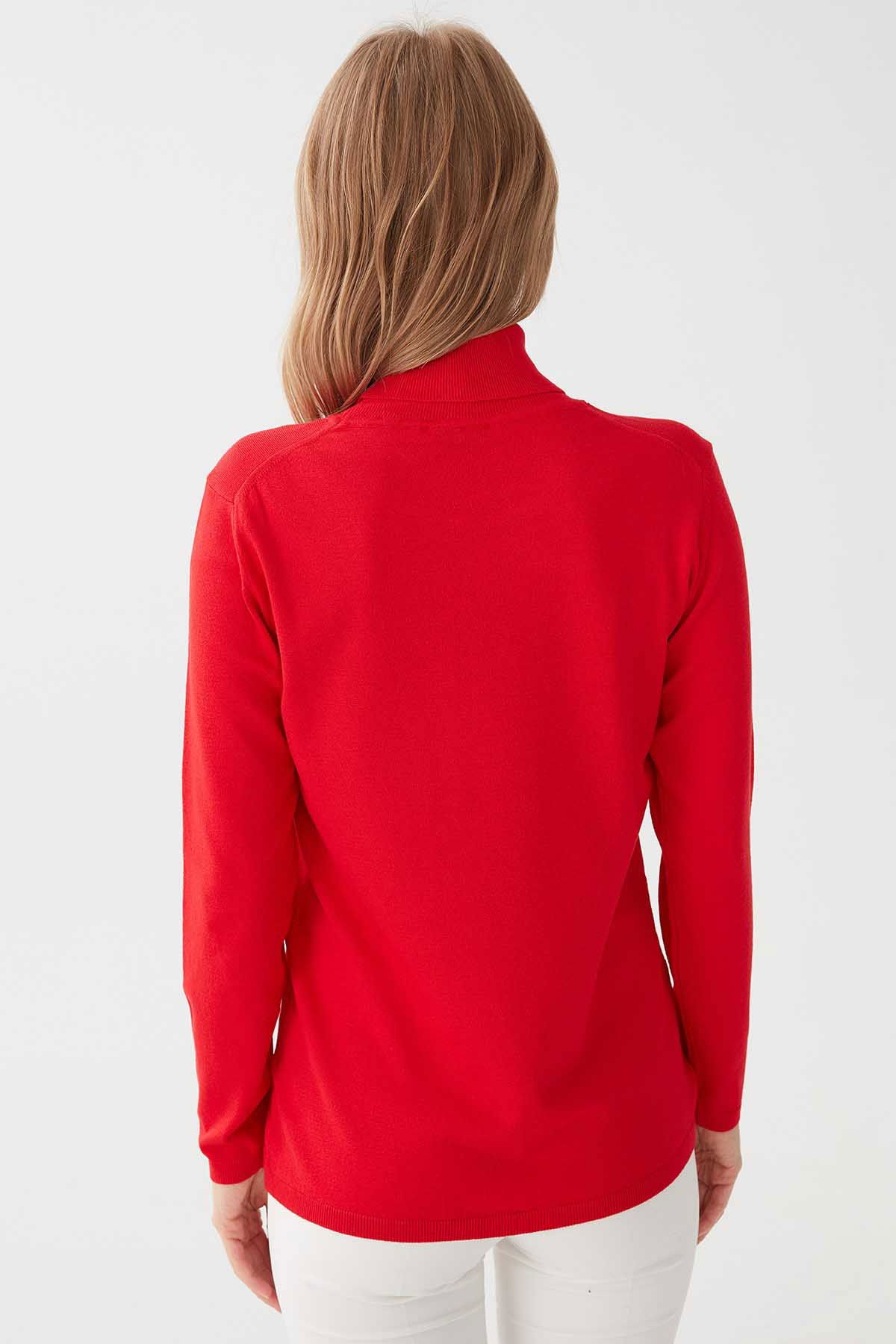 Desen Triko Kadın Likralı Uzun Kollu Basic Tam Balıkçı Bluz 0240017 Mercan - 5