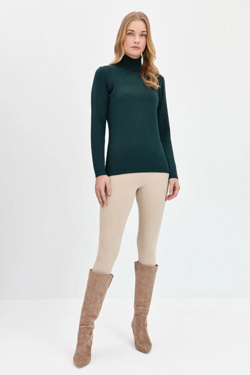 Desen Triko Kadın Likralı Uzun Kollu Basic Tam Balıkçı Bluz 0240017 Nefti - 3