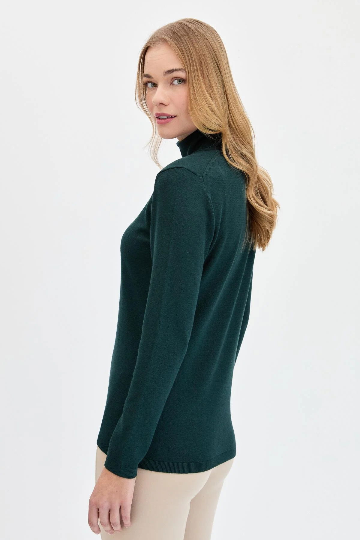 Desen Triko Kadın Likralı Uzun Kollu Basic Tam Balıkçı Bluz 0240017 Nefti - 4