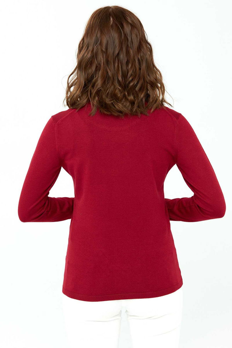 Desen Triko Kadın Likralı Uzun Kollu Basic Tam Balıkçı Bluz 0240017 Vişne - 5