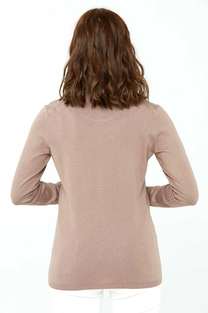 Desen Triko Kadın Likralı Uzun Kollu Basic Tam Balıkçı Bluz 0240017 Vizon - 5