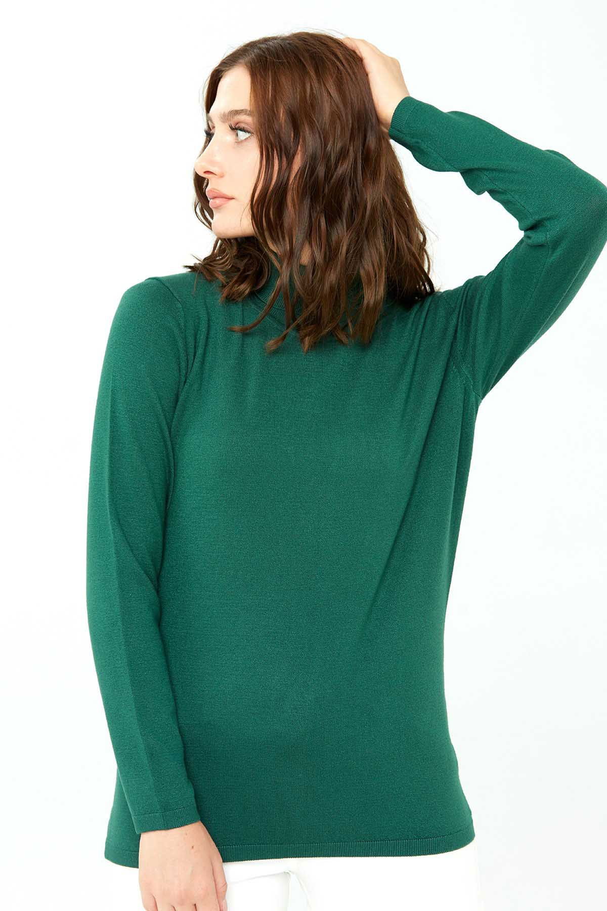 Desen Triko Kadın Likralı Uzun Kollu Basic Tam Balıkçı Bluz 0240017 Yeşil - 4