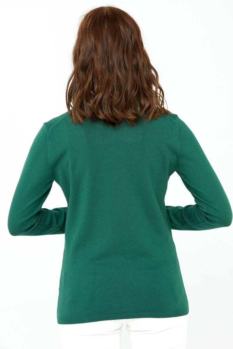 Desen Triko Kadın Likralı Uzun Kollu Basic Tam Balıkçı Bluz 0240017 Yeşil - 5