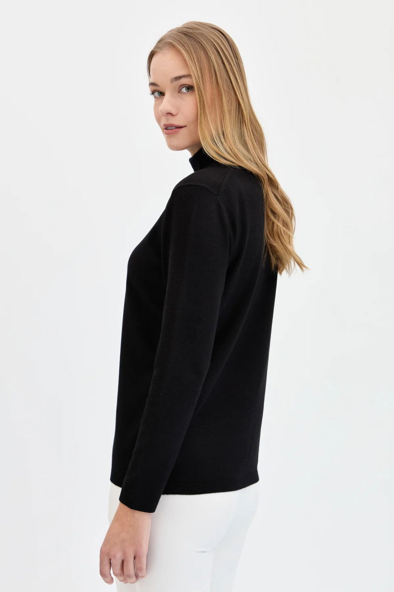 Desen Triko Kadın Likralı Uzun Kollu Basic Tam Balıkçı Bluz 20017 Siyah - 4