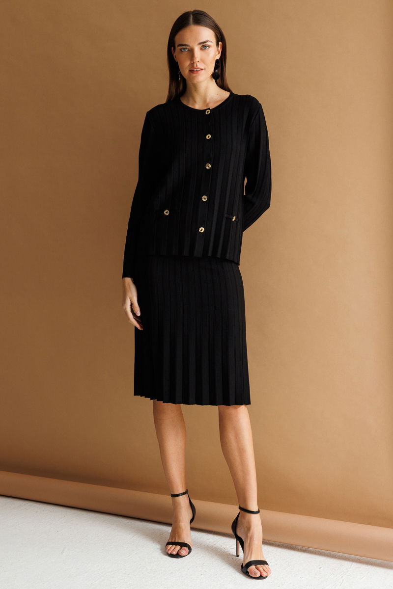 Desen Triko Kadın Pileli Araboy İnce Triko Etek 26371 Siyah - Desen Triko