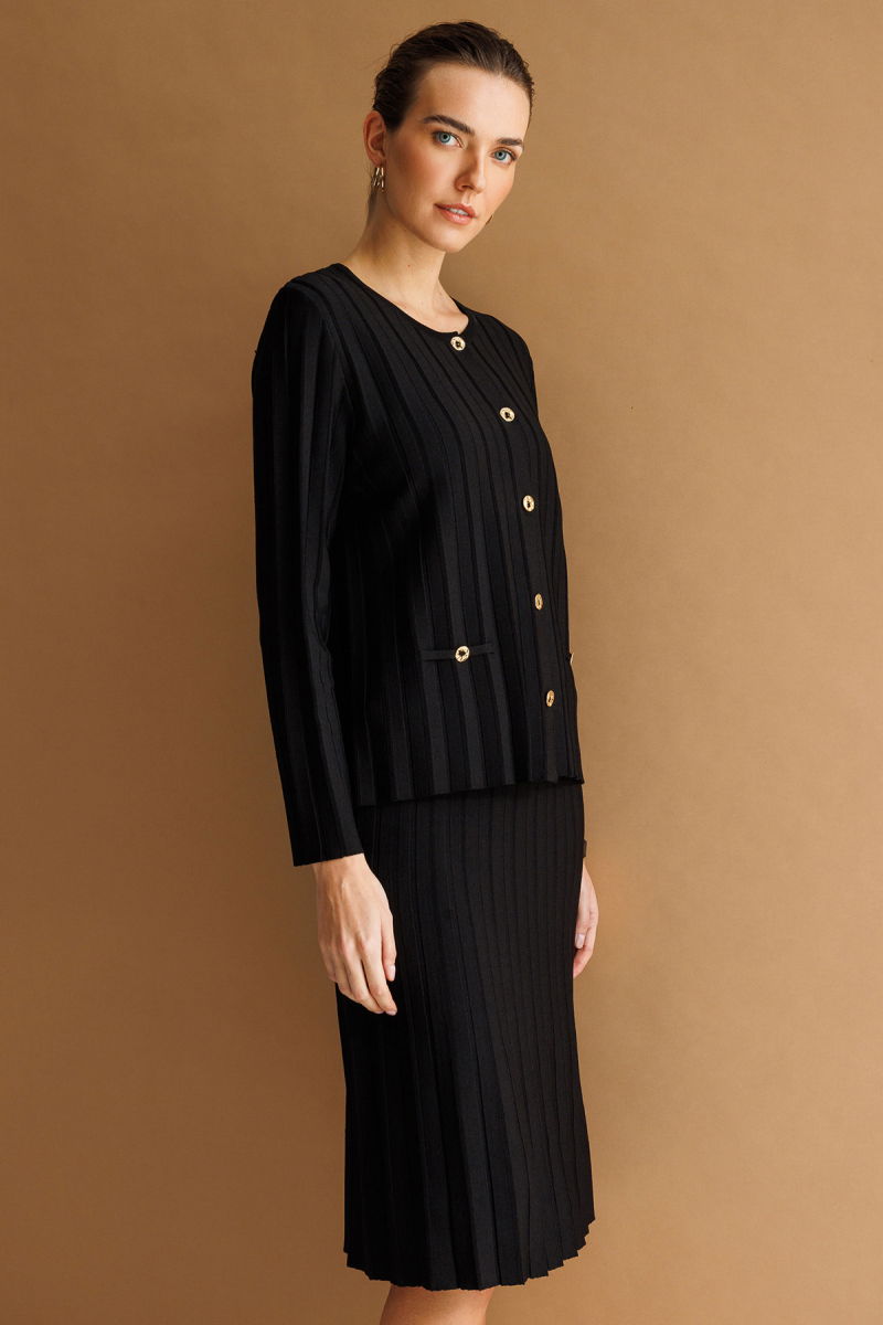 Desen Triko Kadın Pileli Araboy İnce Triko Etek 26371 Siyah - 2