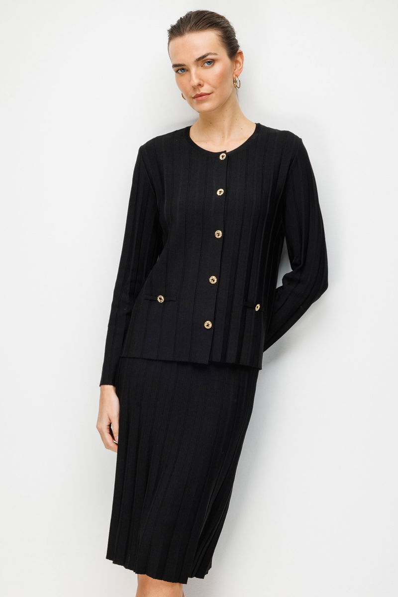 Desen Triko Kadın Pileli Araboy İnce Triko Etek 26371 Siyah - 4