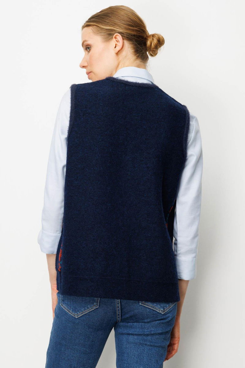 Desen Triko Kadın Pıtırcık Çiçekli Patchwork Keçe Yün Yelek 24084 Y.A.Laci-Kiremit - 4