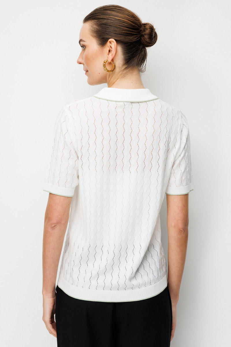 Desen Triko Kadın Polo Yaka Ajurlu İnce Triko Bluz 26355 Kemik - 4